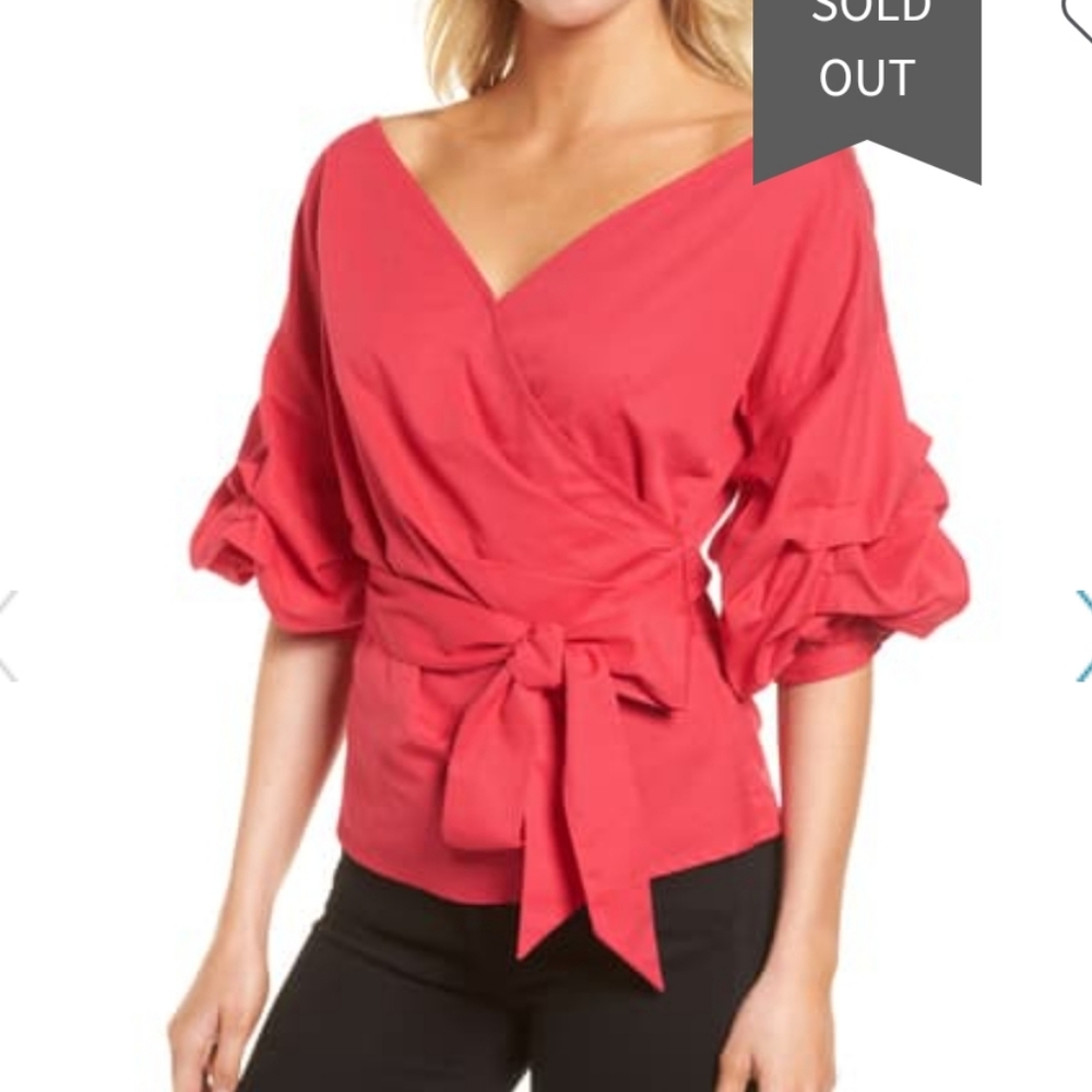 Chelsea 28 Ruffle Wrap Top in Red Barberry